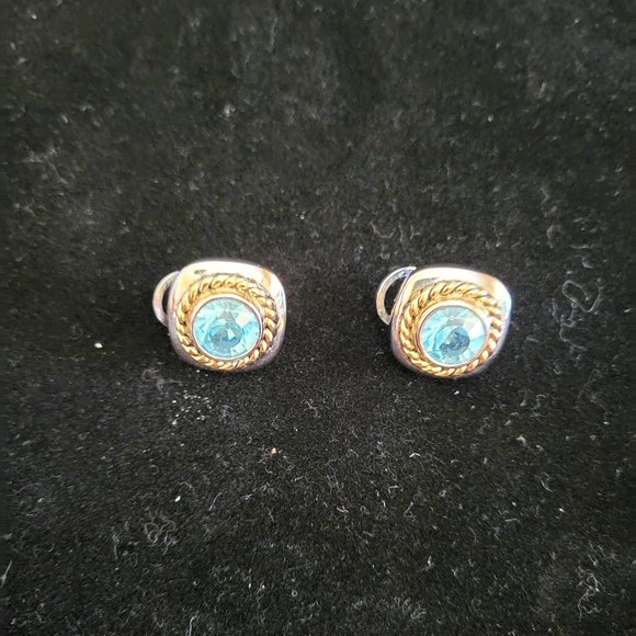 Joan Rivers - Rectangle Brooch and Earrings Set - w/Blue & Clear Rhinestones - Picture 5 of 8